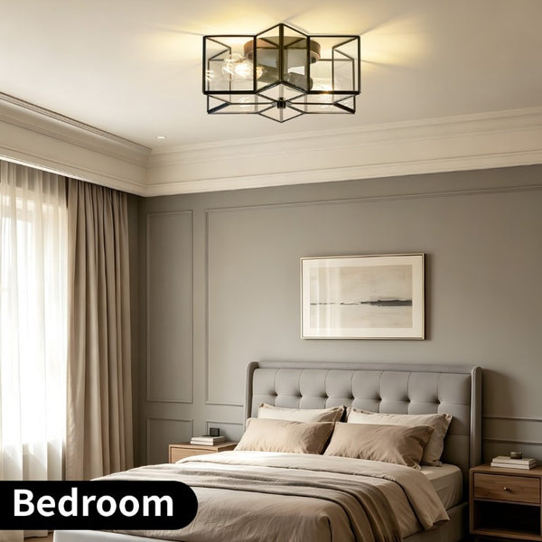 English Elm Vintage Moravian Star Flush Mount Farmhouse Ceiling Light with Clear Glass Shades Black W2312P545486