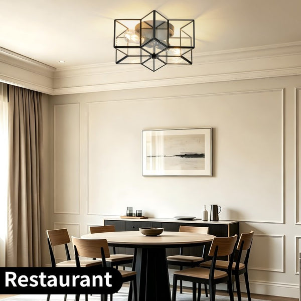 English Elm Vintage Moravian Star Flush Mount Farmhouse Ceiling Light with Clear Glass Shades Black W2312P545486