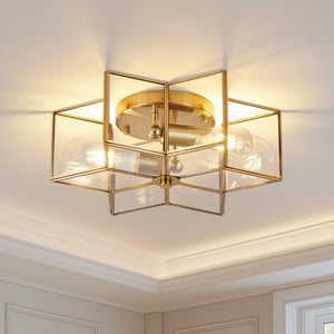 English Elm Vintage Moravian Star Flush Mount Farmhouse Ceiling Light with Clear Glass Shades Gold W2312P545487