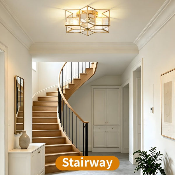 English Elm Vintage Moravian Star Flush Mount Farmhouse Ceiling Light with Clear Glass Shades Gold W2312P545487