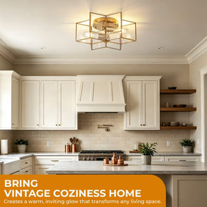 English Elm Vintage Moravian Star Flush Mount Farmhouse Ceiling Light with Clear Glass Shades Gold W2312P545487