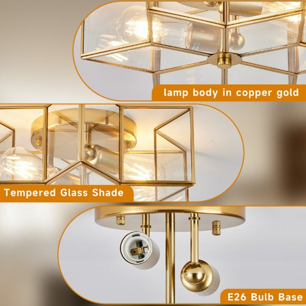 English Elm Vintage Moravian Star Flush Mount Farmhouse Ceiling Light with Clear Glass Shades Gold W2312P545487