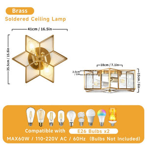 English Elm Vintage Moravian Star Flush Mount Farmhouse Ceiling Light with Clear Glass Shades Gold W2312P545487