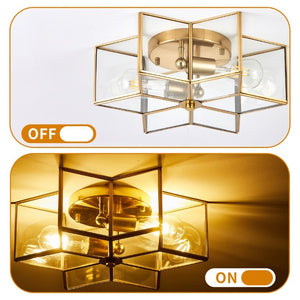 English Elm Vintage Moravian Star Flush Mount Farmhouse Ceiling Light with Clear Glass Shades Gold W2312P545487