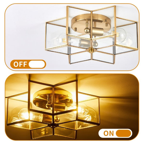 English Elm Vintage Moravian Star Flush Mount Farmhouse Ceiling Light with Clear Glass Shades Gold W2312P545487
