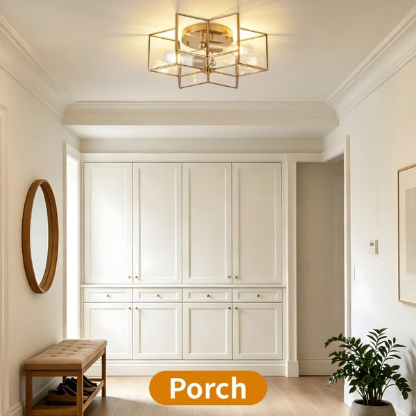 English Elm Vintage Moravian Star Flush Mount Farmhouse Ceiling Light with Clear Glass Shades Gold W2312P545487