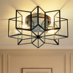 English Elm Star Shaped Semi Flush Mount Copper Ceiling Light Hand Forged Brass with Clear Glass Black W2312P545488