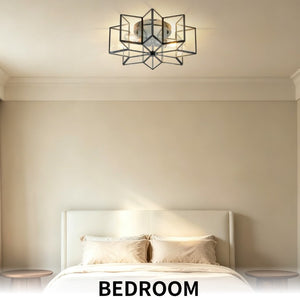 English Elm Star Shaped Semi Flush Mount Copper Ceiling Light Hand Forged Brass with Clear Glass Black W2312P545488