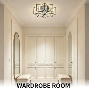 English Elm Star Shaped Semi Flush Mount Copper Ceiling Light Hand Forged Brass with Clear Glass Black W2312P545488