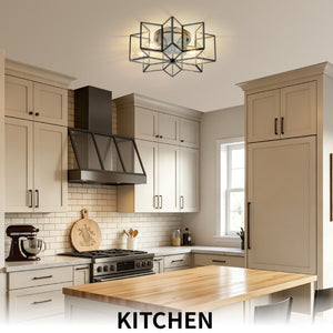 English Elm Star Shaped Semi Flush Mount Copper Ceiling Light Hand Forged Brass with Clear Glass Black W2312P545488