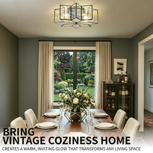 English Elm Star Shaped Semi Flush Mount Copper Ceiling Light Hand Forged Brass with Clear Glass Black W2312P545488