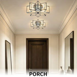 English Elm Star Shaped Semi Flush Mount Copper Ceiling Light Hand Forged Brass with Clear Glass Black W2312P545488