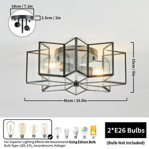 English Elm Star Shaped Semi Flush Mount Copper Ceiling Light Hand Forged Brass with Clear Glass Black W2312P545488
