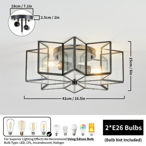 English Elm Star Shaped Semi Flush Mount Copper Ceiling Light Hand Forged Brass with Clear Glass Black W2312P545488