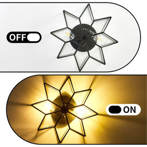 English Elm Star Shaped Semi Flush Mount Copper Ceiling Light Hand Forged Brass with Clear Glass Black W2312P545488