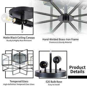English Elm Star Shaped Semi Flush Mount Copper Ceiling Light Hand Forged Brass with Clear Glass Black W2312P545488