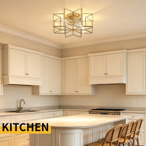 English Elm Star Shaped Semi Flush Mount Copper Ceiling Light Hand Forged Brass with Clear Glass Gold W2312P545489