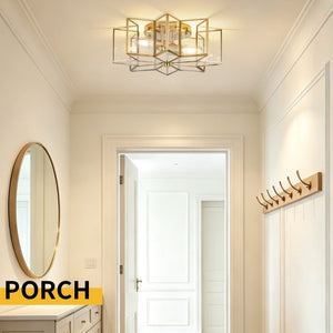 English Elm Star Shaped Semi Flush Mount Copper Ceiling Light Hand Forged Brass with Clear Glass Gold W2312P545489