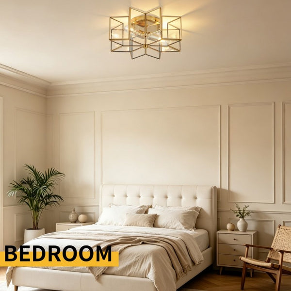 English Elm Star Shaped Semi Flush Mount Copper Ceiling Light Hand Forged Brass with Clear Glass Gold W2312P545489