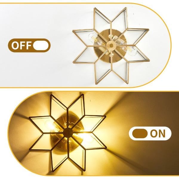 English Elm Star Shaped Semi Flush Mount Copper Ceiling Light Hand Forged Brass with Clear Glass Gold W2312P545489