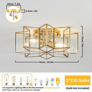English Elm Star Shaped Semi Flush Mount Copper Ceiling Light Hand Forged Brass with Clear Glass Gold W2312P545489