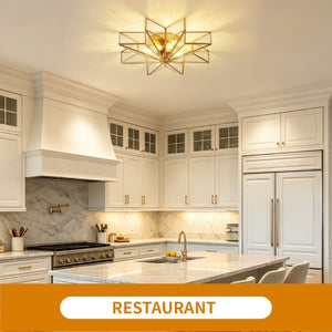 English Elm Star Moravian Flush Mount Brass and Tempered Glass Ceiling Light for Modern Interiors W2312P545490