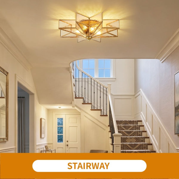 English Elm Star Moravian Flush Mount Brass and Tempered Glass Ceiling Light for Modern Interiors W2312P545490