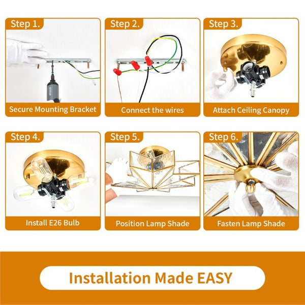 English Elm Star Moravian Flush Mount Brass and Tempered Glass Ceiling Light for Modern Interiors W2312P545490