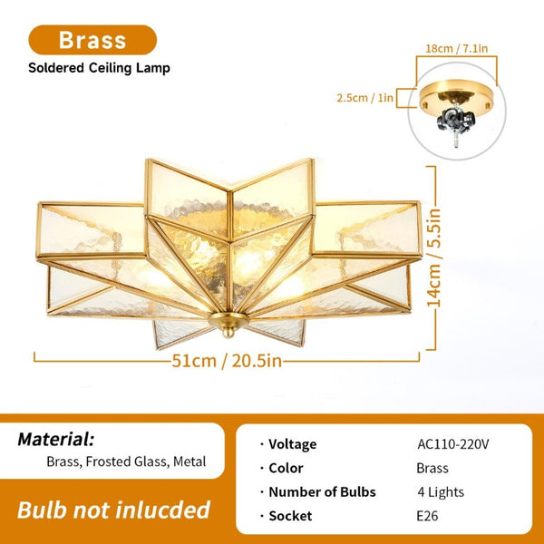 English Elm Star Moravian Flush Mount Brass and Tempered Glass Ceiling Light for Modern Interiors W2312P545490
