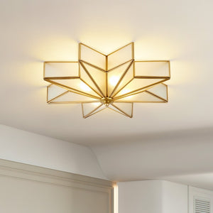 English Elm Star Brass Inlay Flush Mount Ceiling Light Gold Art Deco Glass Shade for Dining Foyer W2312P545491