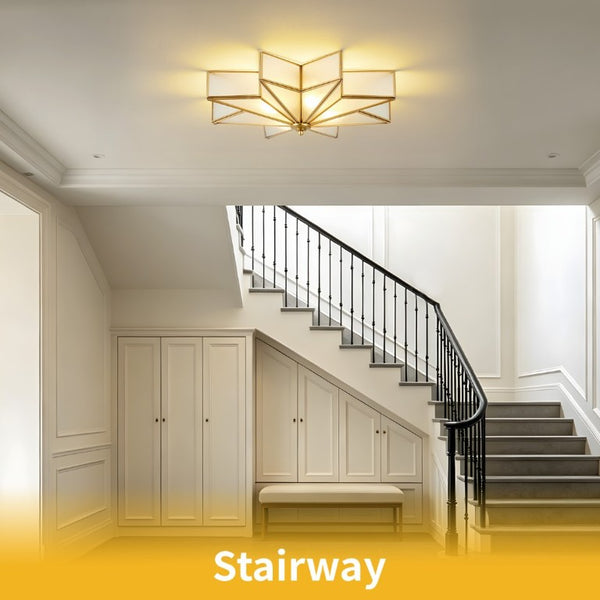 English Elm Star Brass Inlay Flush Mount Ceiling Light Gold Art Deco Glass Shade for Dining Foyer W2312P545491