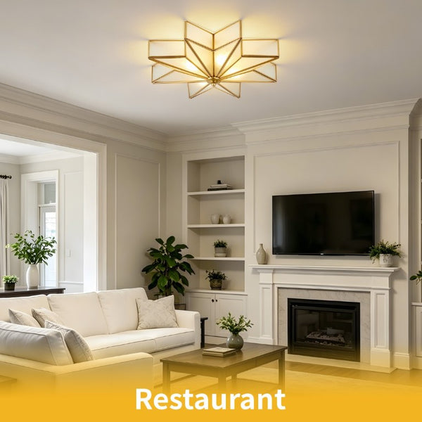 English Elm Star Brass Inlay Flush Mount Ceiling Light Gold Art Deco Glass Shade for Dining Foyer W2312P545491
