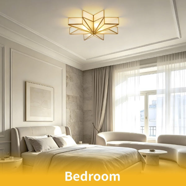 English Elm Star Brass Inlay Flush Mount Ceiling Light Gold Art Deco Glass Shade for Dining Foyer W2312P545491