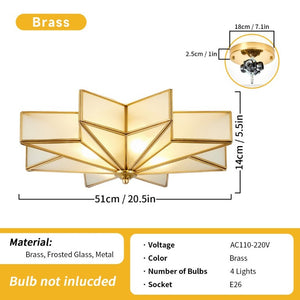 English Elm Star Brass Inlay Flush Mount Ceiling Light Gold Art Deco Glass Shade for Dining Foyer W2312P545491