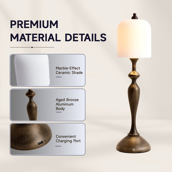 English Elm Vintage Gourd Ceramic Table Lamp Sculptural Bronze Bedside Light with Dimming Control W2312P545497