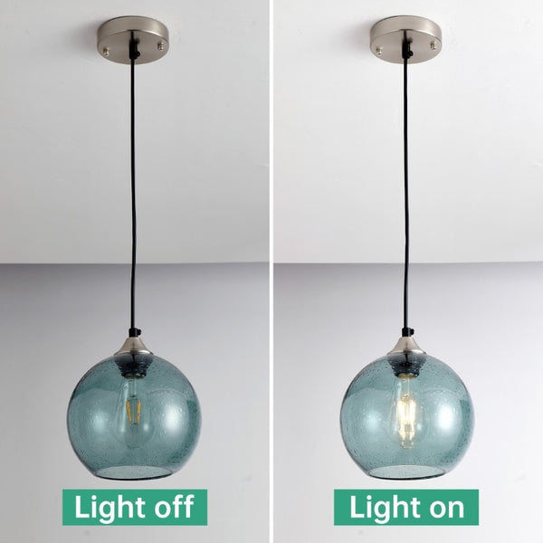 English Elm Light Blown Glass Globe Pendant Set Satin Nickel Kitchen Island Dining Modern Pair Green W2312P545501
