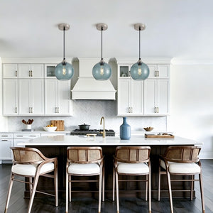 English Elm Light Blown Glass Globe Pendant Set Satin Nickel Kitchen Island Dining Modern Pair Green W2312P545501