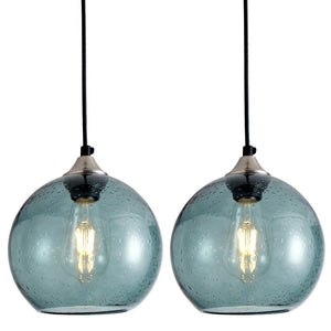 English Elm Light Blown Glass Globe Pendant Set Satin Nickel Kitchen Island Dining Modern Pair Green W2312P545501