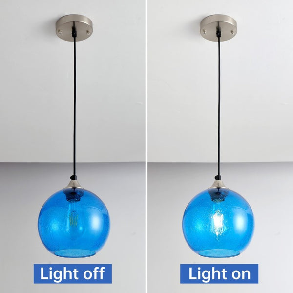 English Elm Light Globe Pendant with Hand Blown Glass Shade and Satin Nickel Finish for Modern Kitchens Blue W2312P545502