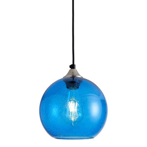 English Elm Light Globe Pendant with Hand Blown Glass Shade and Satin Nickel Finish for Modern Kitchens Blue W2312P545502