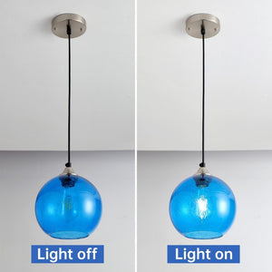 English Elm Light Blown Glass Globe Pendant Set Satin Nickel Kitchen Island Dining Modern Pair Blue W2312P545503