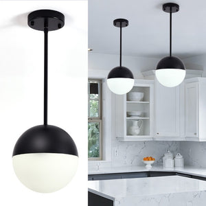 English Elm 2 Matte Globe Pendant Lights White Glass Shade Adjustable Drop for Kitchen Island Dining Black W2312P545504