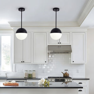 English Elm 2 Matte Globe Pendant Lights White Glass Shade Adjustable Drop for Kitchen Island Dining Black W2312P545504