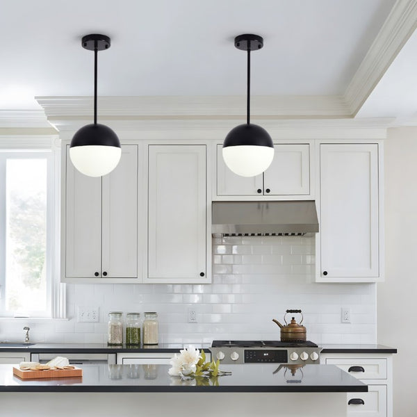 English Elm 2 Matte Globe Pendant Lights White Glass Shade Adjustable Drop for Kitchen Island Dining Black W2312P545504