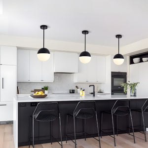 English Elm 2 Matte Globe Pendant Lights White Glass Shade Adjustable Drop for Kitchen Island Dining Black W2312P545504