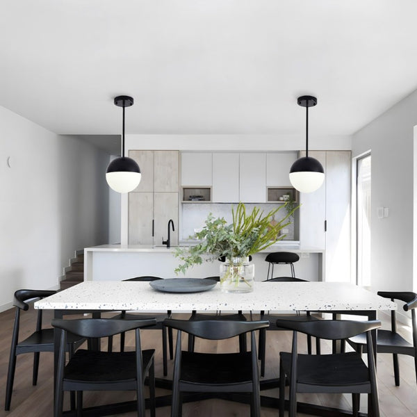 English Elm 2 Matte Globe Pendant Lights White Glass Shade Adjustable Drop for Kitchen Island Dining Black W2312P545504