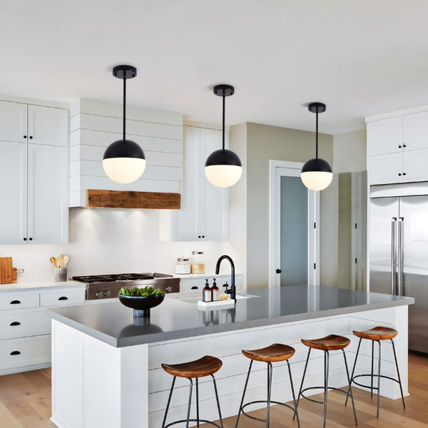 English Elm 2 Matte Globe Pendant Lights White Glass Shade Adjustable Drop for Kitchen Island Dining Black W2312P545504