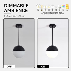 English Elm 2 Matte Globe Pendant Lights White Glass Shade Adjustable Drop for Kitchen Island Dining Black W2312P545504