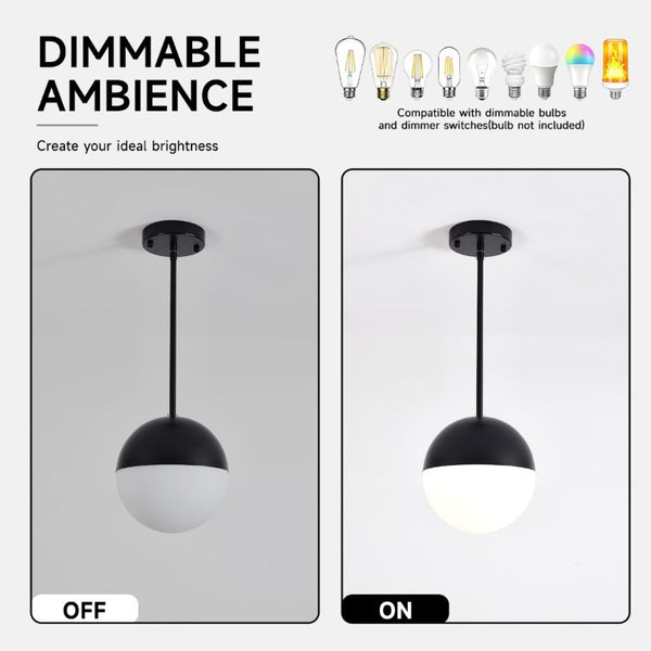 English Elm 2 Matte Globe Pendant Lights White Glass Shade Adjustable Drop for Kitchen Island Dining Black W2312P545504