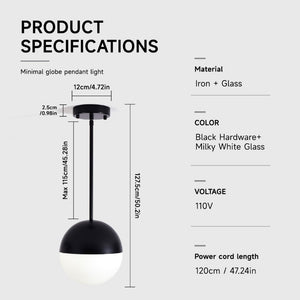 English Elm 2 Matte Globe Pendant Lights White Glass Shade Adjustable Drop for Kitchen Island Dining Black W2312P545504